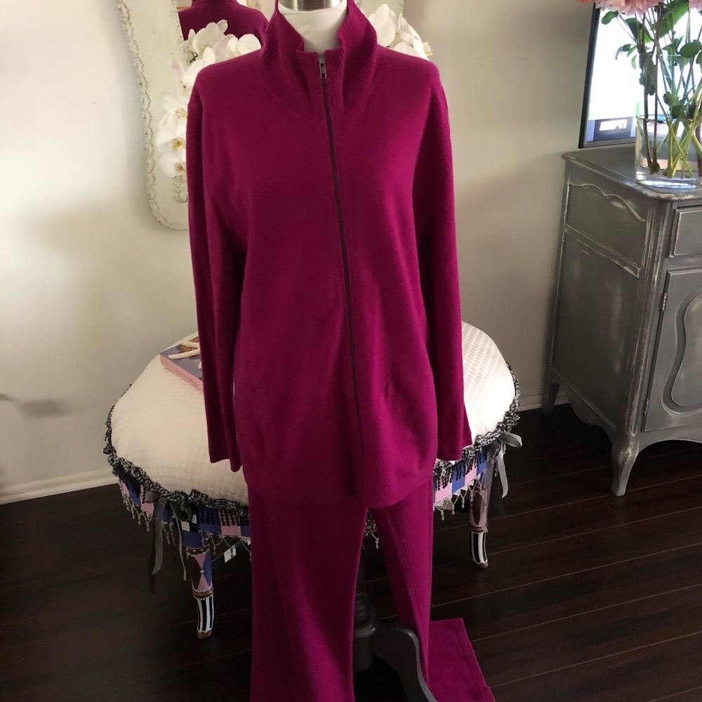 Nm 100% Cashmere Berry Colored Jacket Size Xl *Ma… - image 7